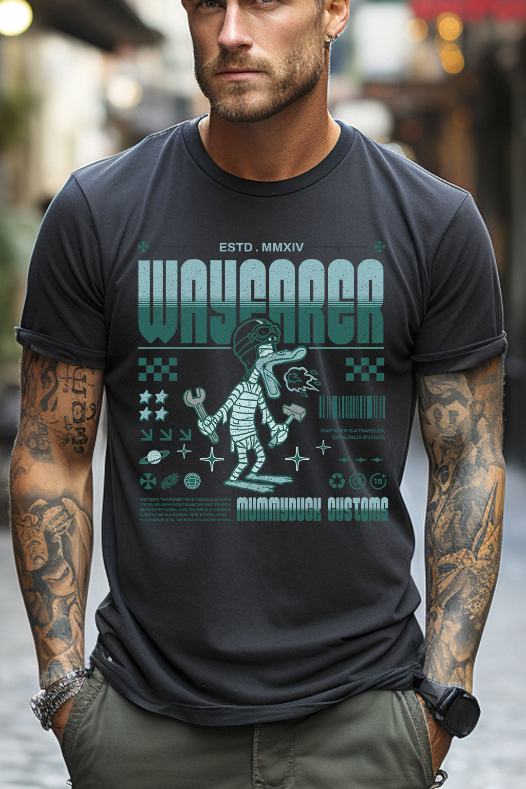 Wayfarer Biker T-shirt, A Traveler, Especially On Foot, No Petrol Shirt