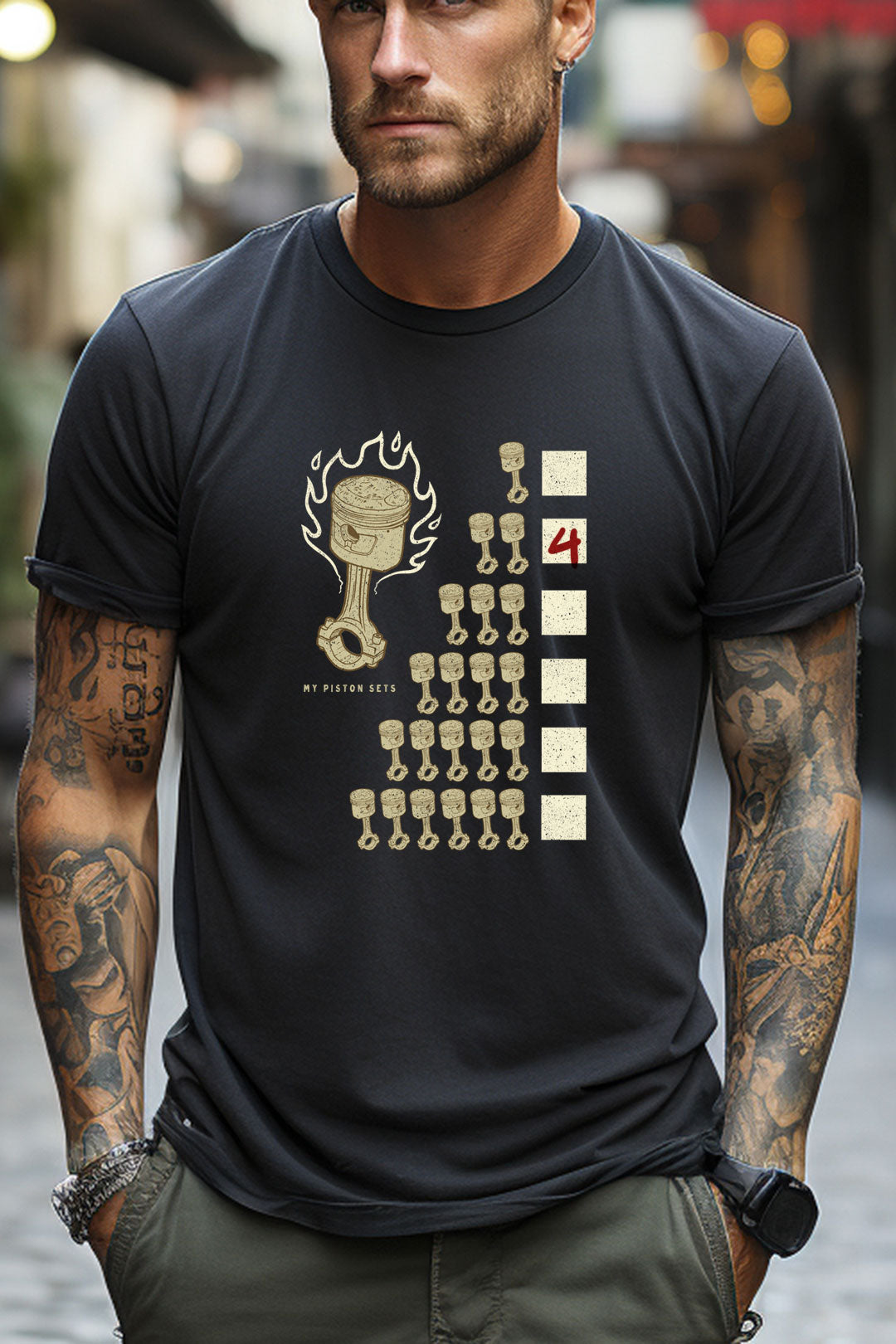 Black My Piston Sets Motorcycle T-shirt, in soft lightweight material, perfect for bikers