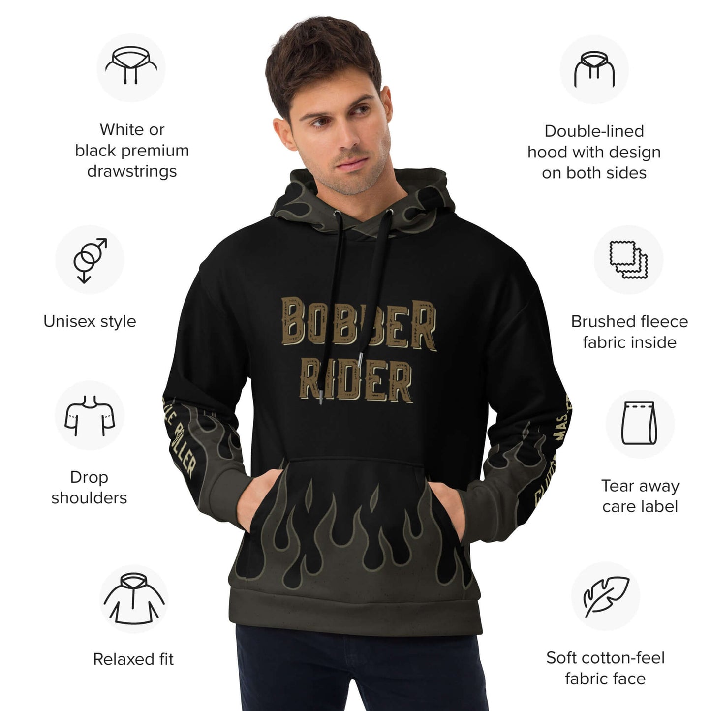 Bobber Rider Hoodie featuring vintage style, soft fleece lining, and a relaxed fit, perfect for motorcycle enthusiasts.