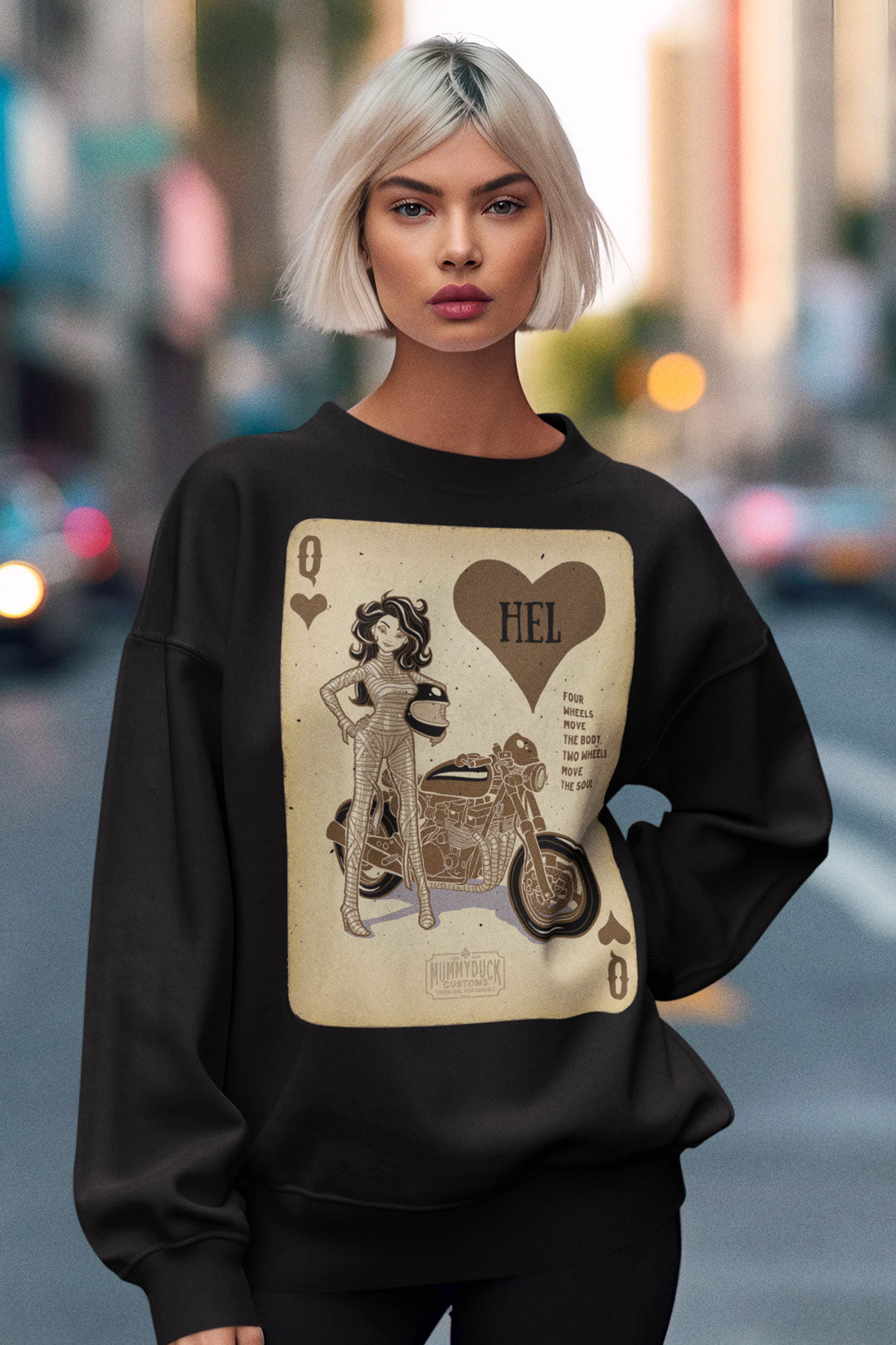 HEL Queen Motorcycle Sweatshirt bound to keep you warm in the colder months. A pre-shrunk, classic fit sweater that's made with air-jet spun yarn for a soft feel and reduced pilling.