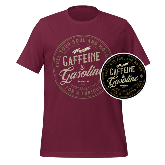 Caffeine & Gasoline T-Shirt + Sticker Bundle