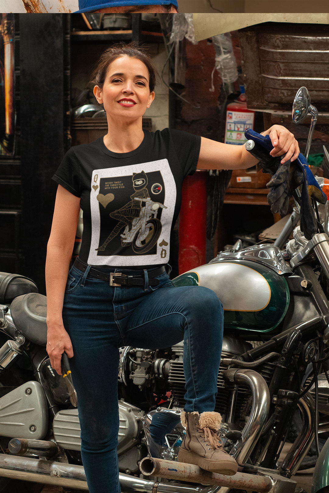 This Motorcycle Queen Playing Card t-shirt is everything you've dreamed of and more. It feels soft and lightweight, with the right amount of stretch. It's comfortable and flattering for all.