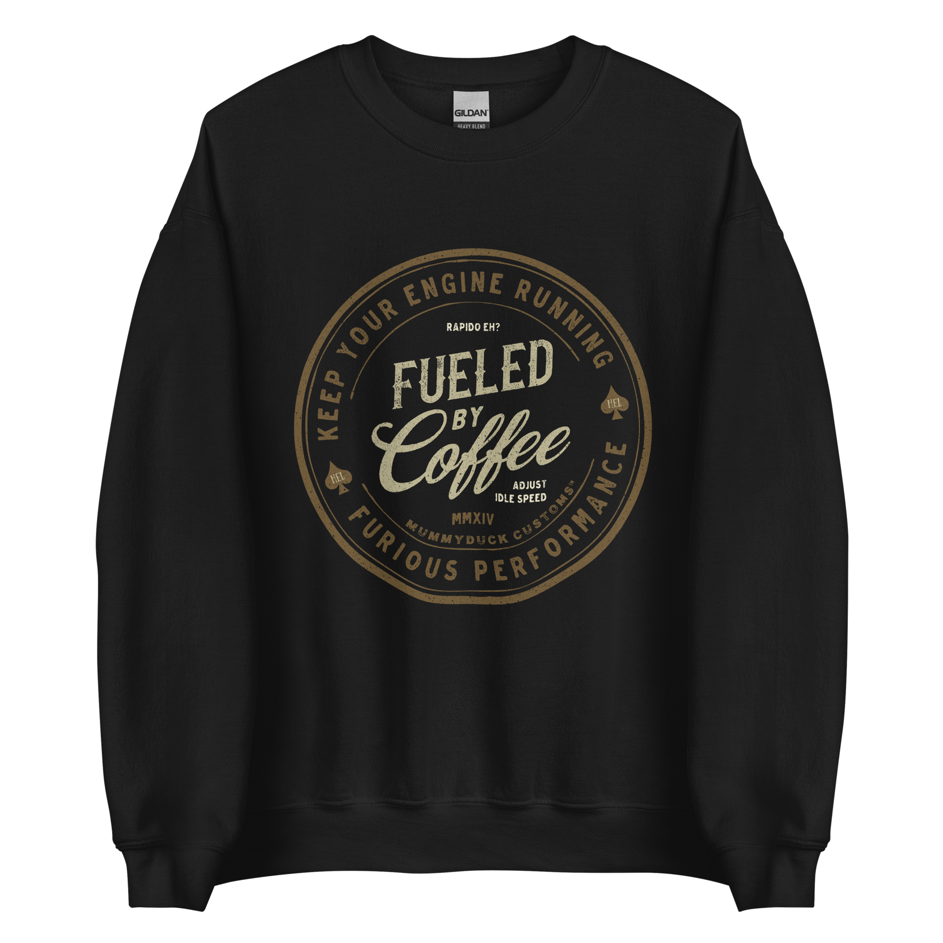 Black Fueled By Coffee Motorbike Sweatshirt, soft lightweight material, ideal for motorcycle riders and coffee fans