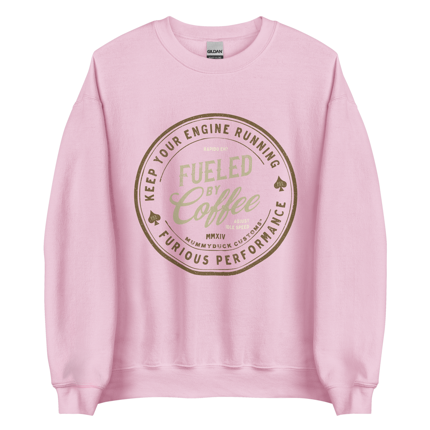 Pink Fueled By Coffee Motorbike Sweatshirt, soft lightweight fabric, ideal for coffee-loving bikers