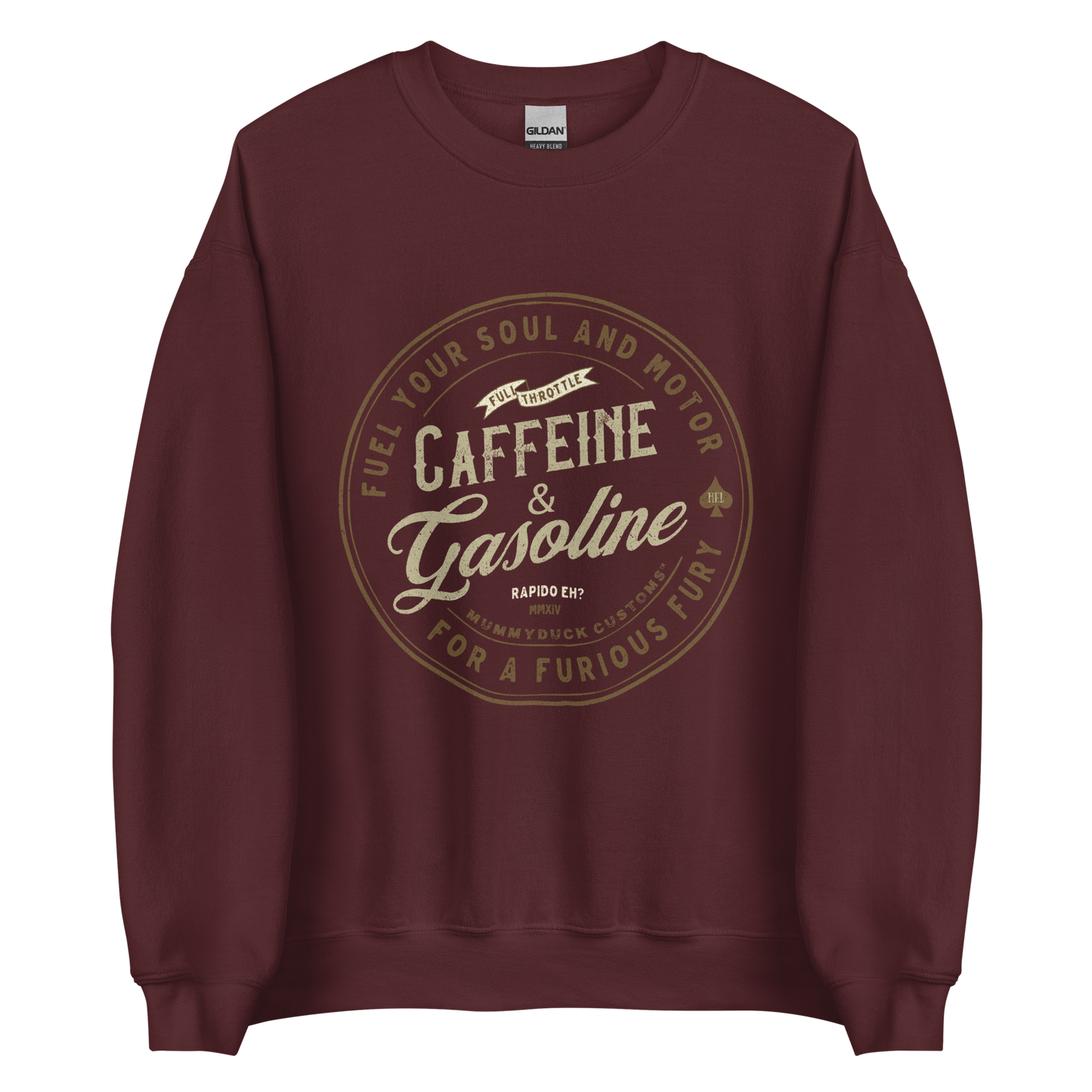 Maroon Caffeine & Gasoline Sweatshirt, crafted in soft lightweight fabric, perfect for dedicated motorbikers