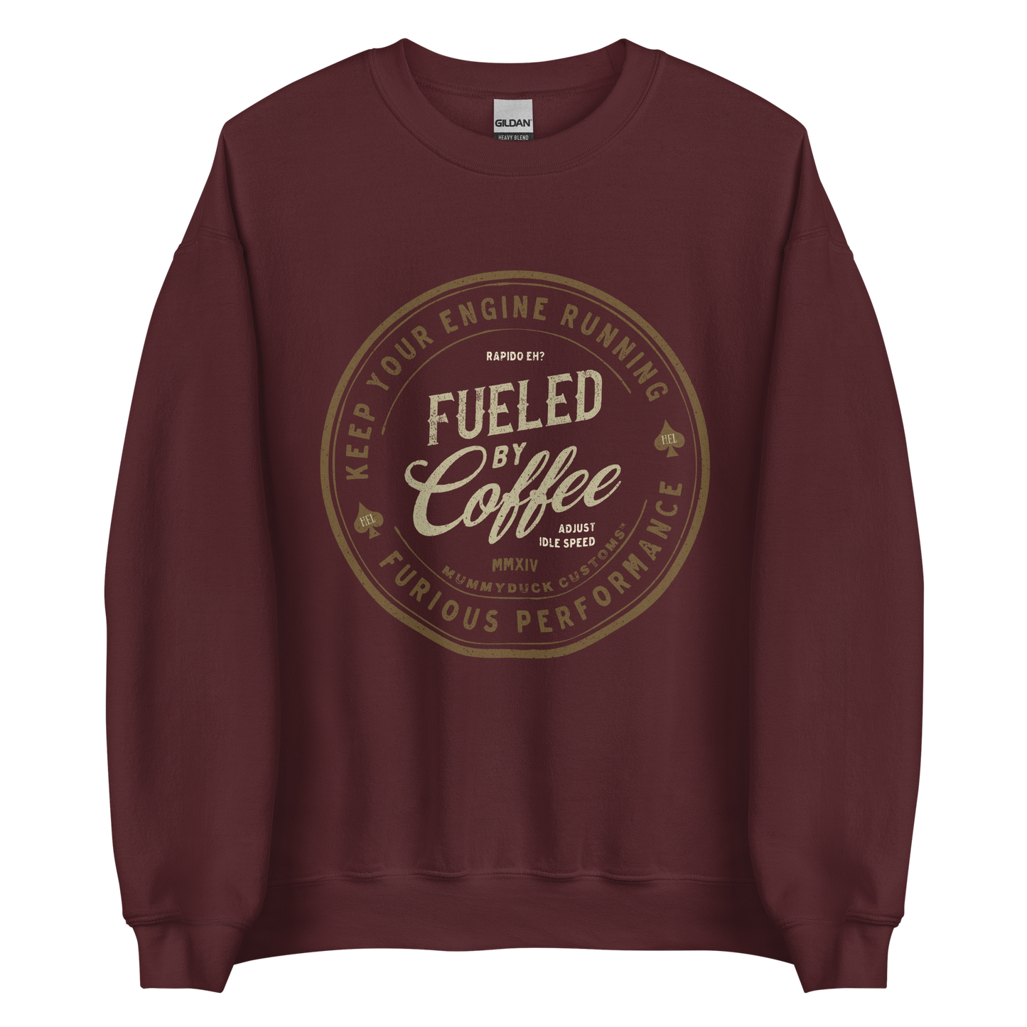 Maroon Fueled By Coffee Motorbike Sweatshirt, crafted in soft lightweight fabric, perfect for motorcycle enthusiasts
