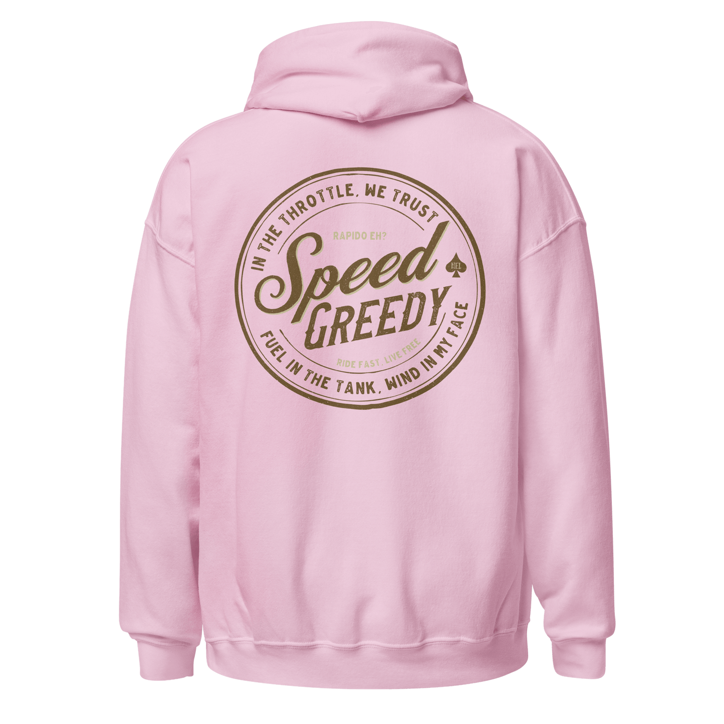 Pink Speed Greedy Motorcycle Hoodie with retro biker design, perfect for motorcycle enthusiasts and classic style lovers