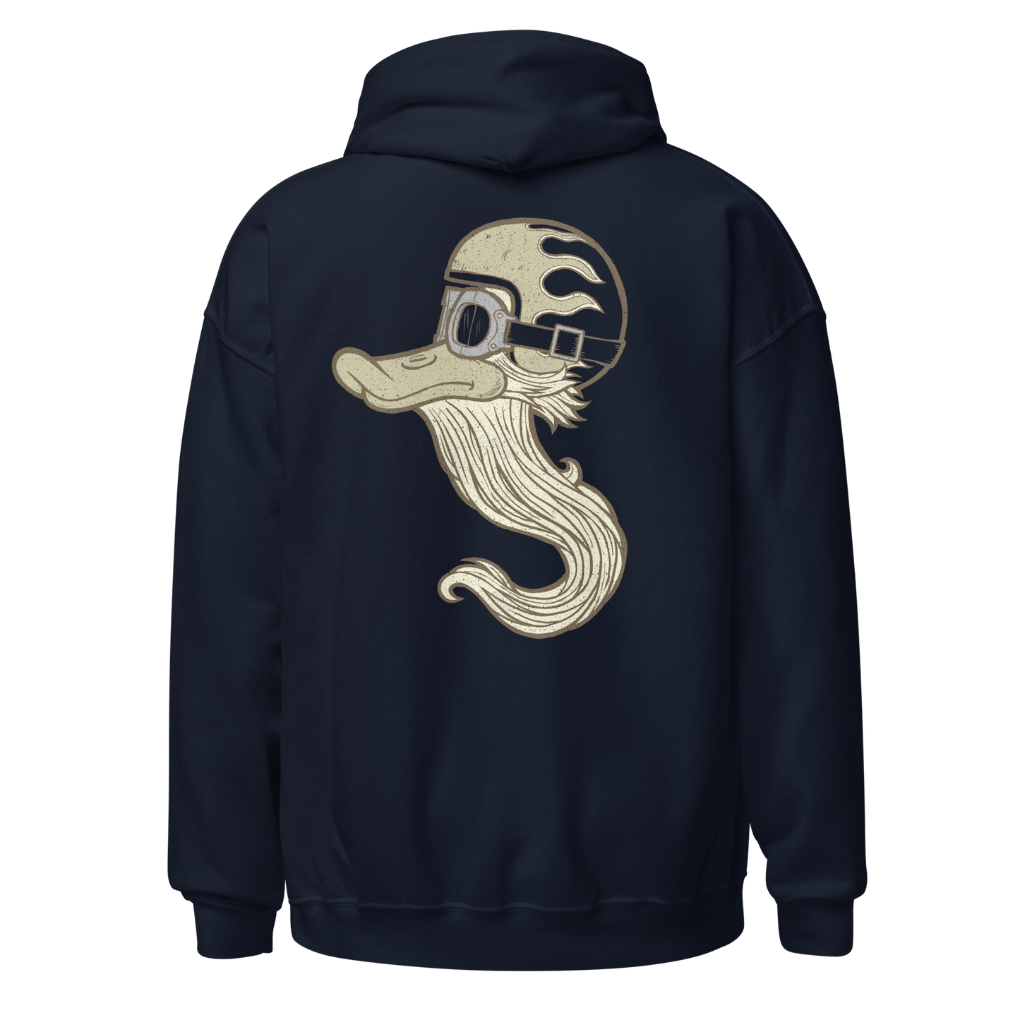 Navy Myth Rider Hoodie featuring hand-drawn motorcycle art, inspired by freedom, rebellion, and road culture.