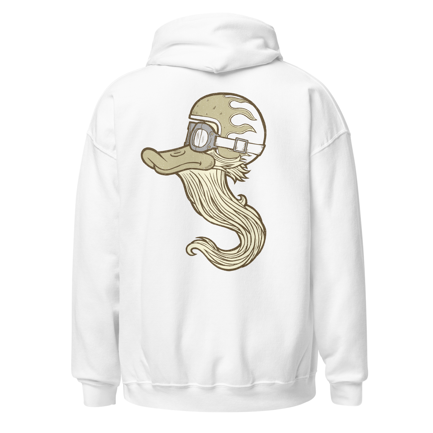 White Myth Rider Hoodie featuring hand-drawn motorcycle art, inspired by freedom, rebellion, and road culture.