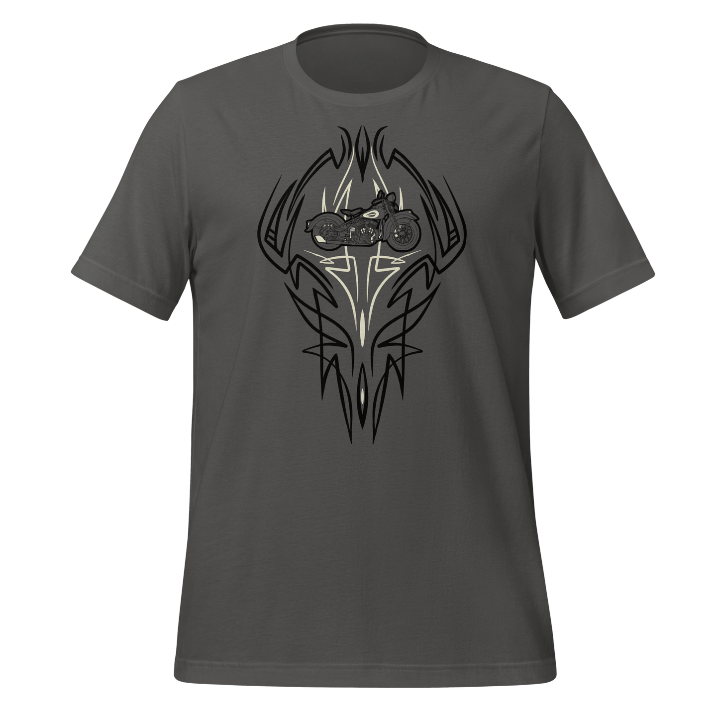 Pinstripe Flathead Motorcycle T-shirt with classic hot rod design, ideal for vintage motorcycle enthusiasts.