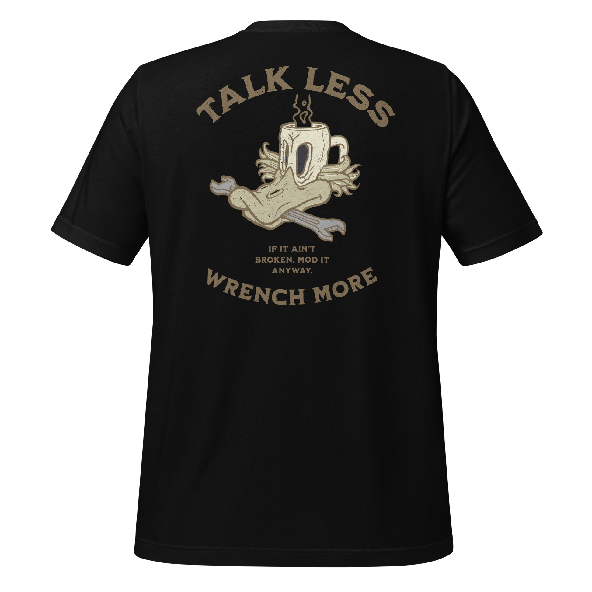 Talk Less, Wrench More black T-Shirt – For the Hands-On Riders
Built for the riders who let their tools do the talking. This tee celebrates the grease-stained, midnight-oil-burning ritual of mods, tweaks, and garage-born masterpieces. Whether you're tuning carbs or chasing that perfect growl, this shirt’s for those who believe true stories are written in torque, not small talk.