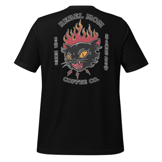 This black tee is for the moms who fuel their mornings with strong coffee and stronger willpower.
Founder of the unofficial garage café, head barista of rebellion—she don’t just sip, she roars.