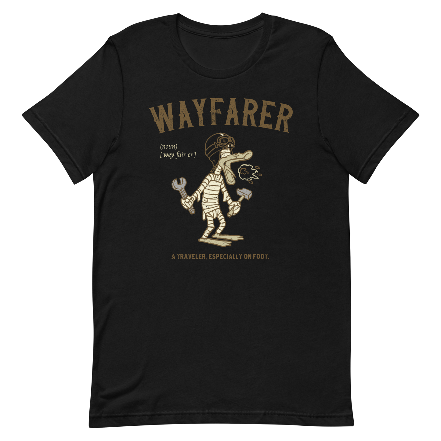 black Wayfarer Biker on foot T-shirt Road Trip Tourer Motorcycle Gear Journey Shirt Vintage Motorcycle Tee Freedom Rider Tee Humorous Rider Shirt