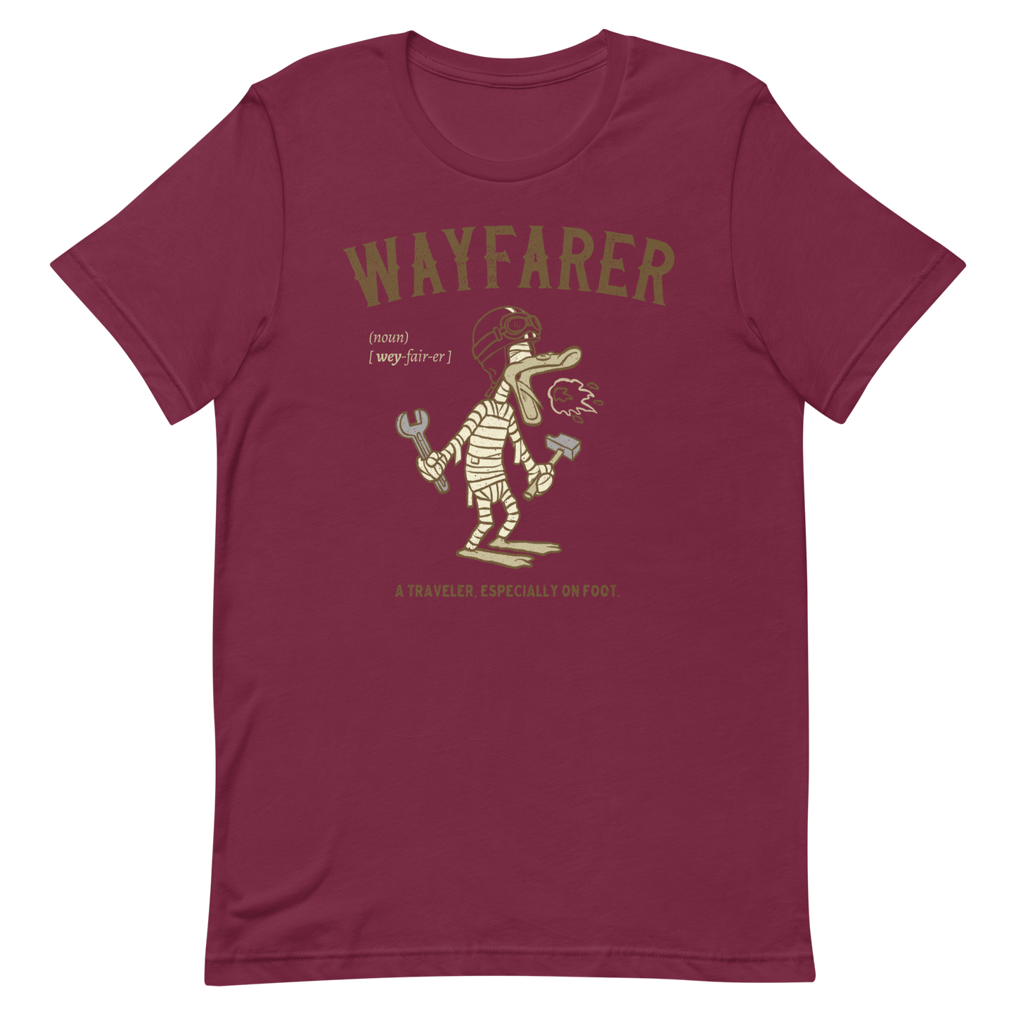 maroon Wayfarer Biker on foot T-shirt Road Trip Tourer Motorcycle Gear Journey Shirt Vintage Motorcycle Tee Freedom Rider Tee Humorous Rider Shirt