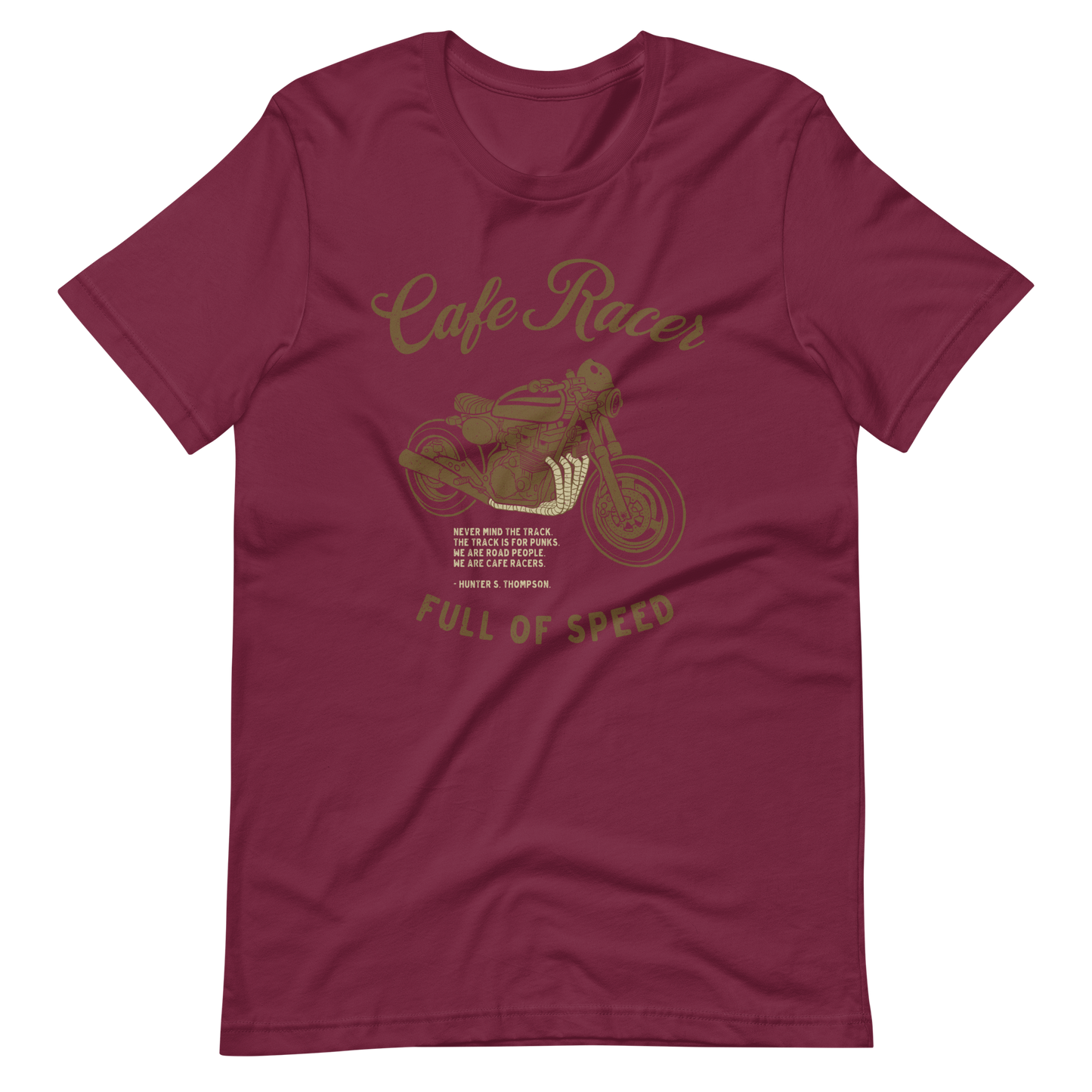 Maroon Cafe Racer T-shirt for Motorbikers, crafted in soft lightweight fabric, perfect for motorcycle lovers