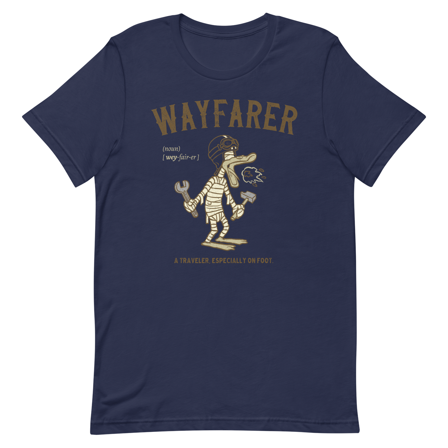 navy Wayfarer Biker on foot T-shirt Road Trip Tourer Motorcycle Gear Journey Shirt Vintage Motorcycle Tee Freedom Rider Tee Humorous Rider Shirt