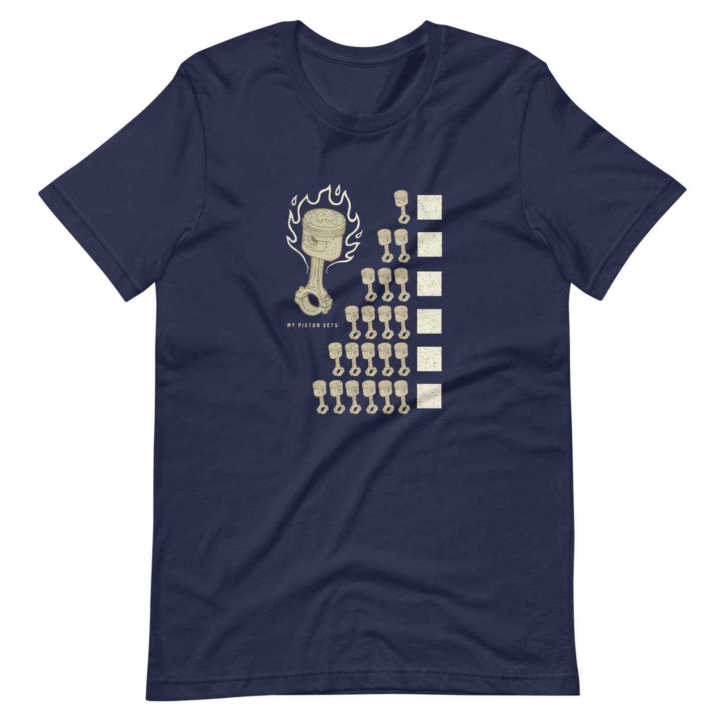 Navy My Piston Sets Motorcycle T-shirt, soft lightweight fabric, great for motorcyclists
