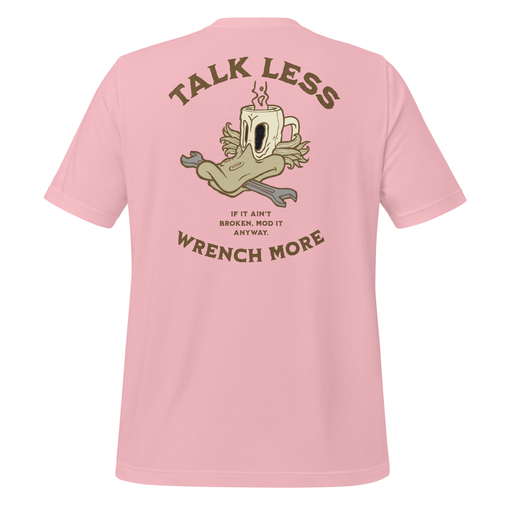 Talk Less, Wrench More pink T-Shirt – For the Hands-On Riders
Built for the riders who let their tools do the talking. This tee celebrates the grease-stained, midnight-oil-burning ritual of mods, tweaks, and garage-born masterpieces. Whether you're tuning carbs or chasing that perfect growl, this shirt’s for those who believe true stories are written in torque, not small talk.