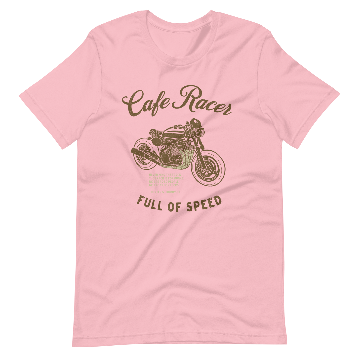Pink Cafe Racer T-shirt for Motorbikers, soft lightweight fabric, ideal for bike enthusiasts