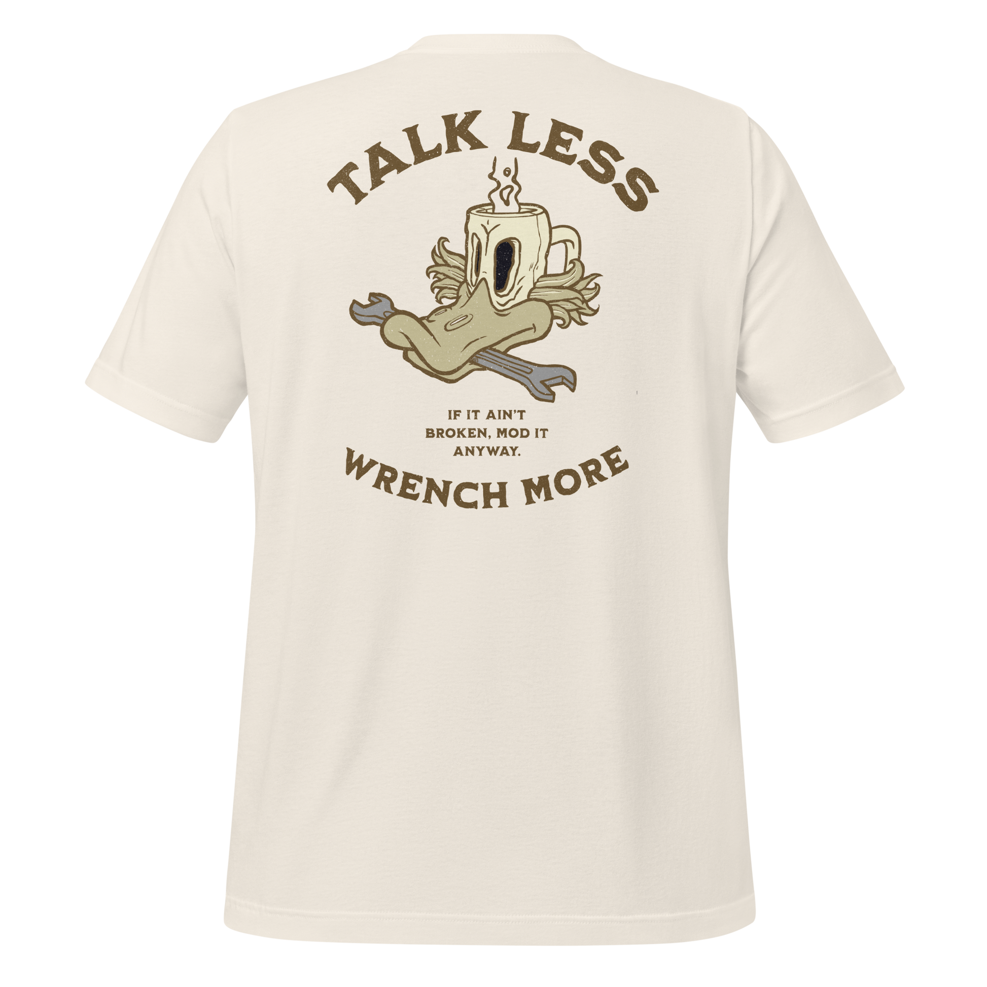 Talk Less, Wrench More vintage white T-Shirt – For the Hands-On Riders
Built for the riders who let their tools do the talking. This tee celebrates the grease-stained, midnight-oil-burning ritual of mods, tweaks, and garage-born masterpieces. Whether you're tuning carbs or chasing that perfect growl, this shirt’s for those who believe true stories are written in torque, not small talk.