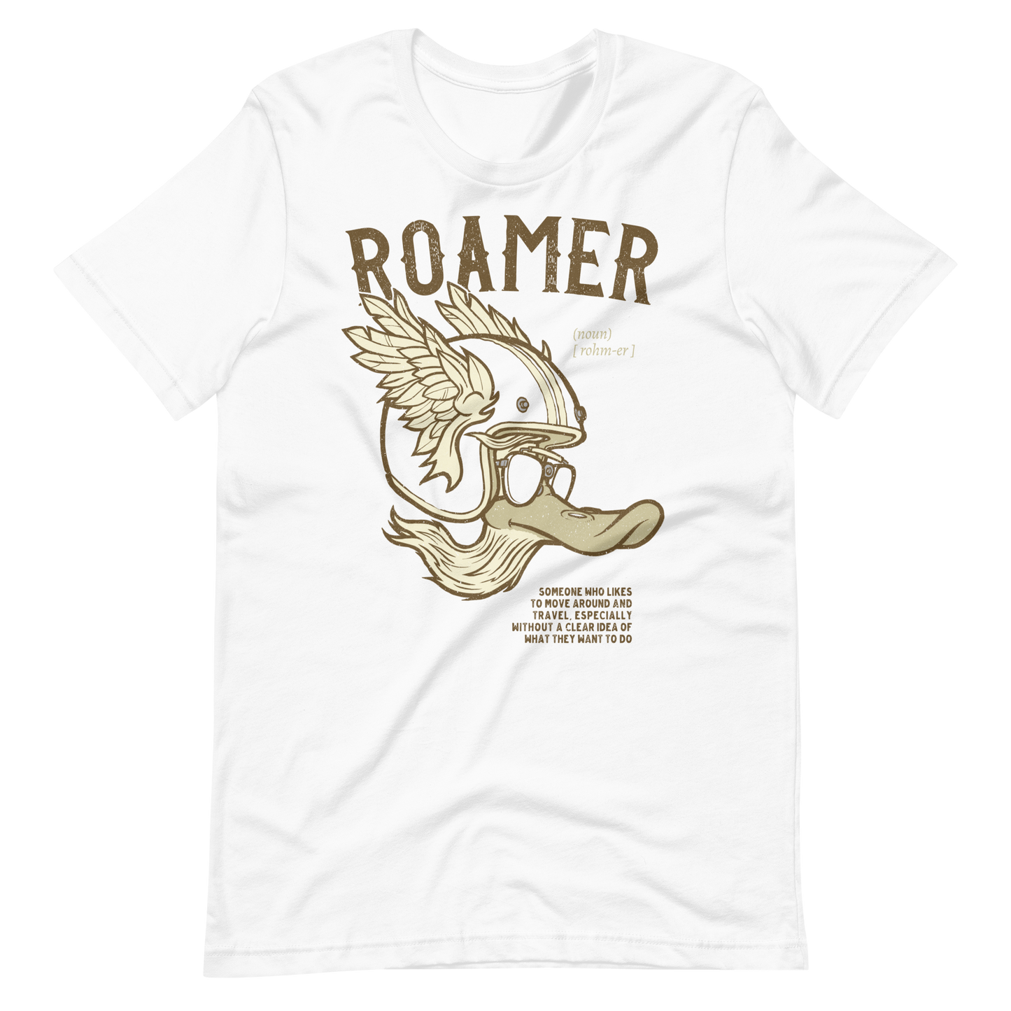 white Roamer Spontaneous Travel T-shirt Adventure Spirit Tee No Destination Shirt Wandering Gift Idea Exploration Shirt Motorcycle Journey Apparel