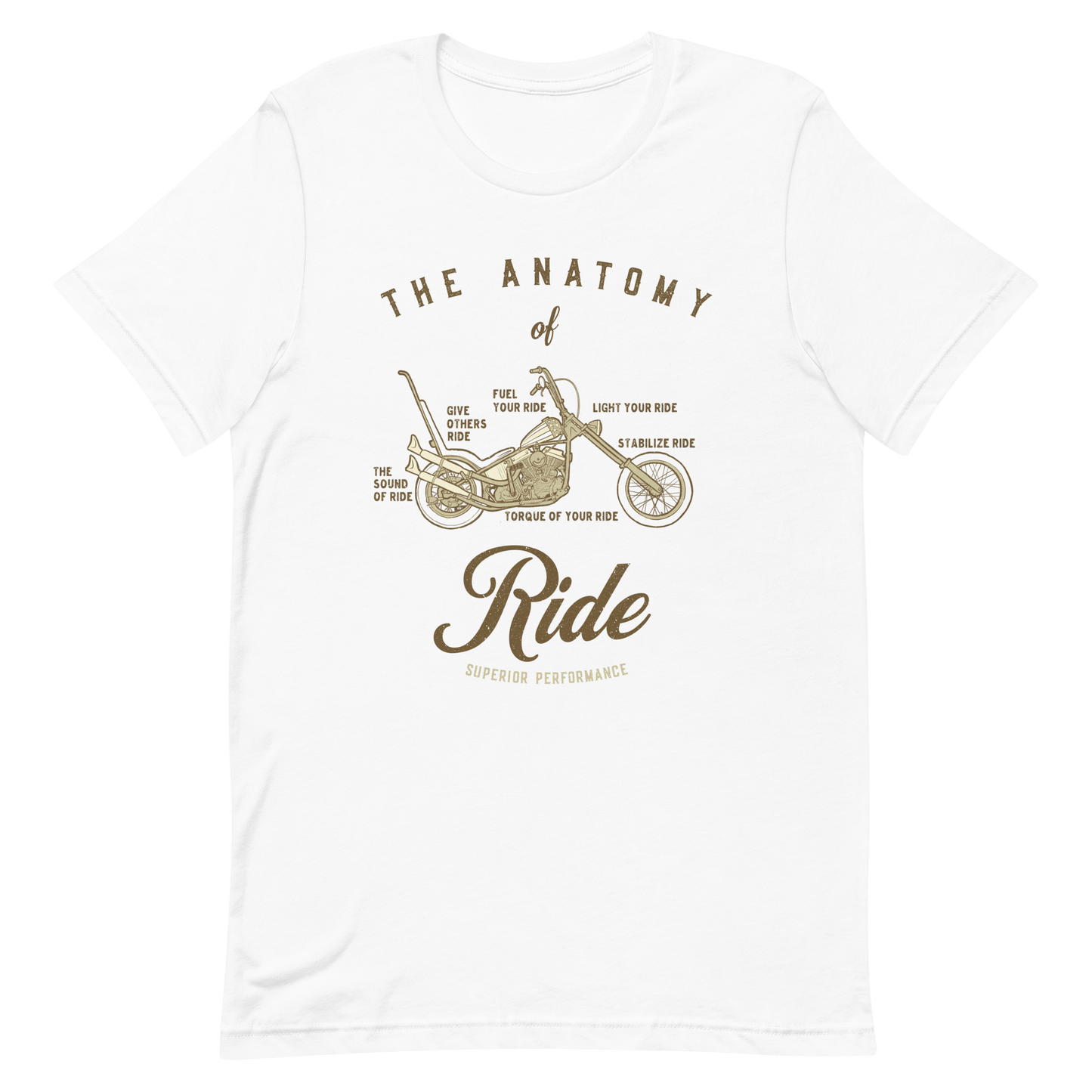"The Anatomy Of Ride T-Shirt featuring motorcycle design for bikers, perfect for enthusiasts of the open road and biker lifestyle."