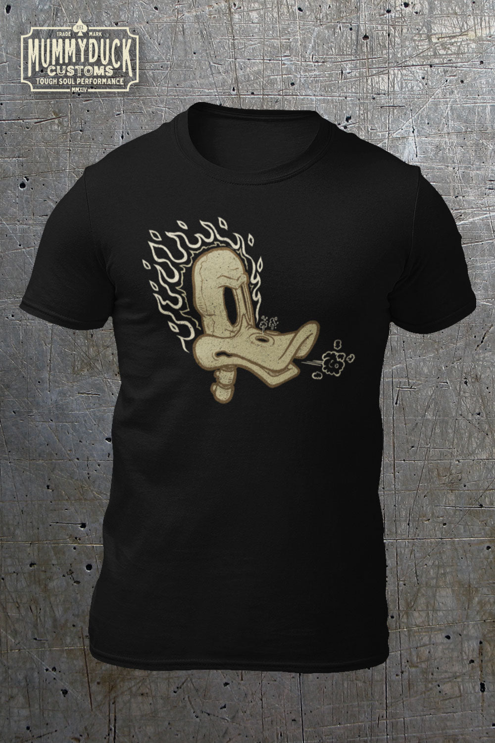 Flaming Duck Skull Motorcycle T-Shirt