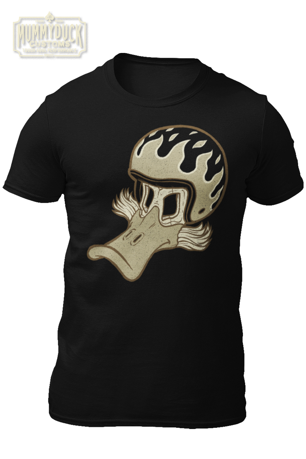 black motorcycle t-shirt with flaming helmet