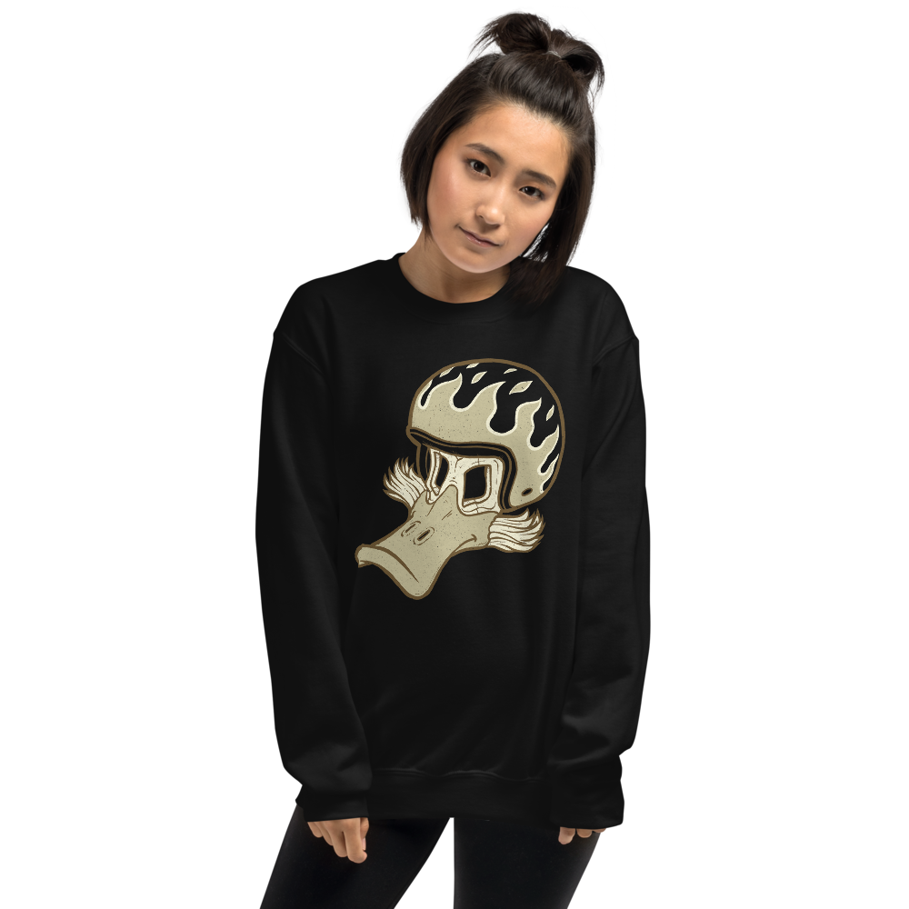 Duck Skull with a Flaming Helmet Unisex Motorcycle Sweatshirt