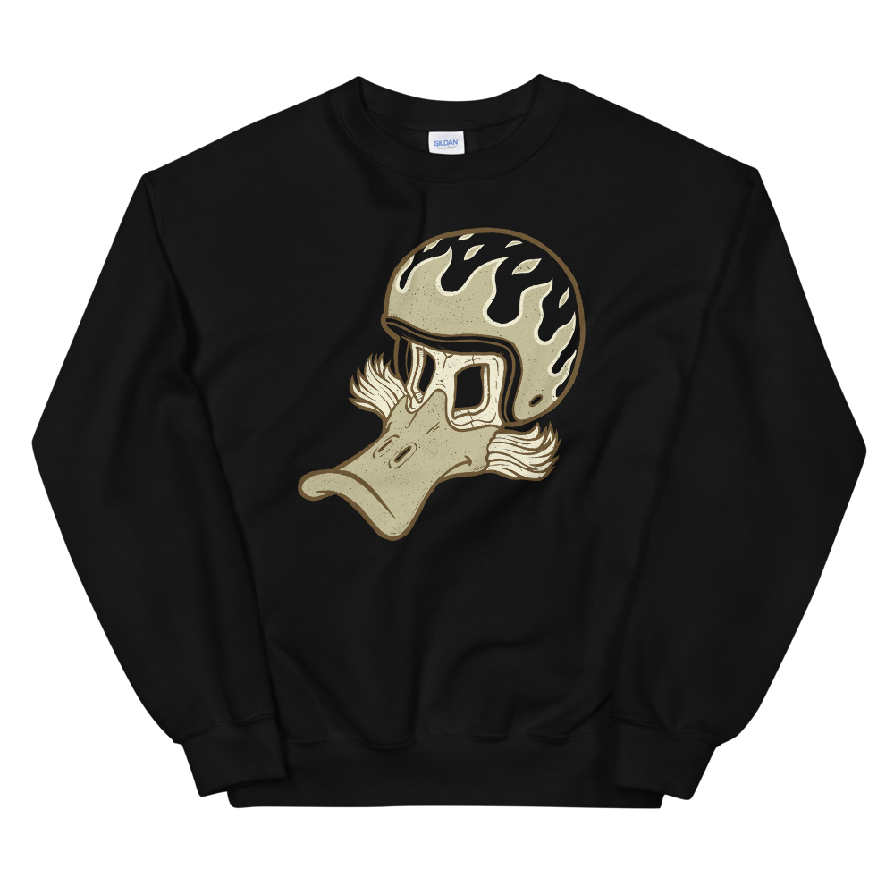 Duck Skull with a Flaming Helmet Unisex Motorcycle Sweatshirt