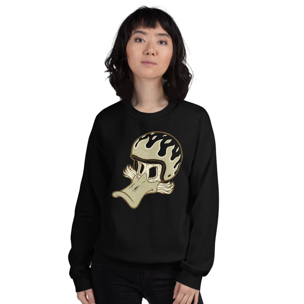 Duck Skull with a Flaming Helmet Unisex Motorcycle Sweatshirt