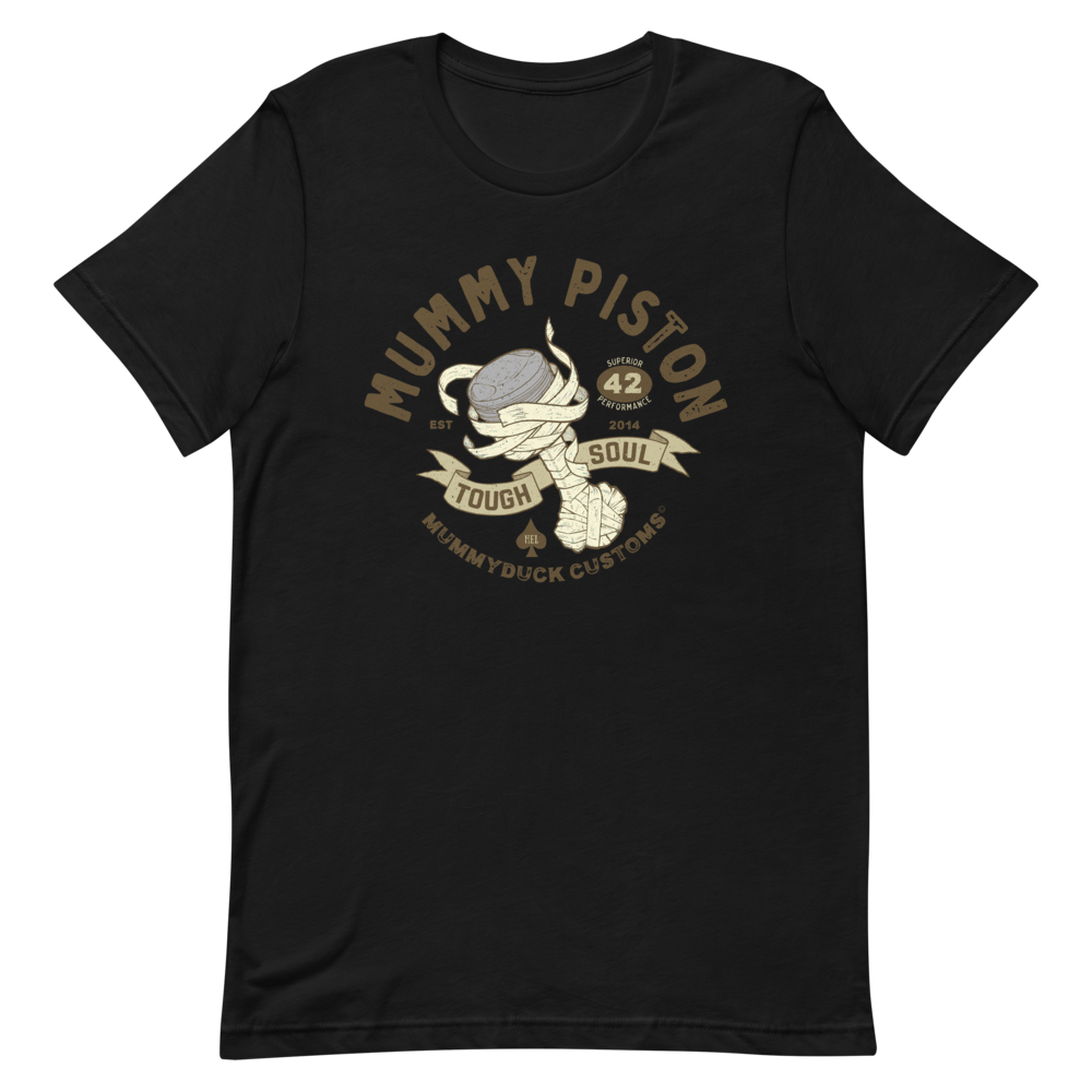 Black motorcycle t-shirt with piston illustration