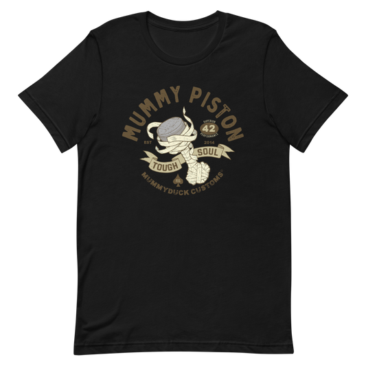 Black motorcycle t-shirt with piston illustration