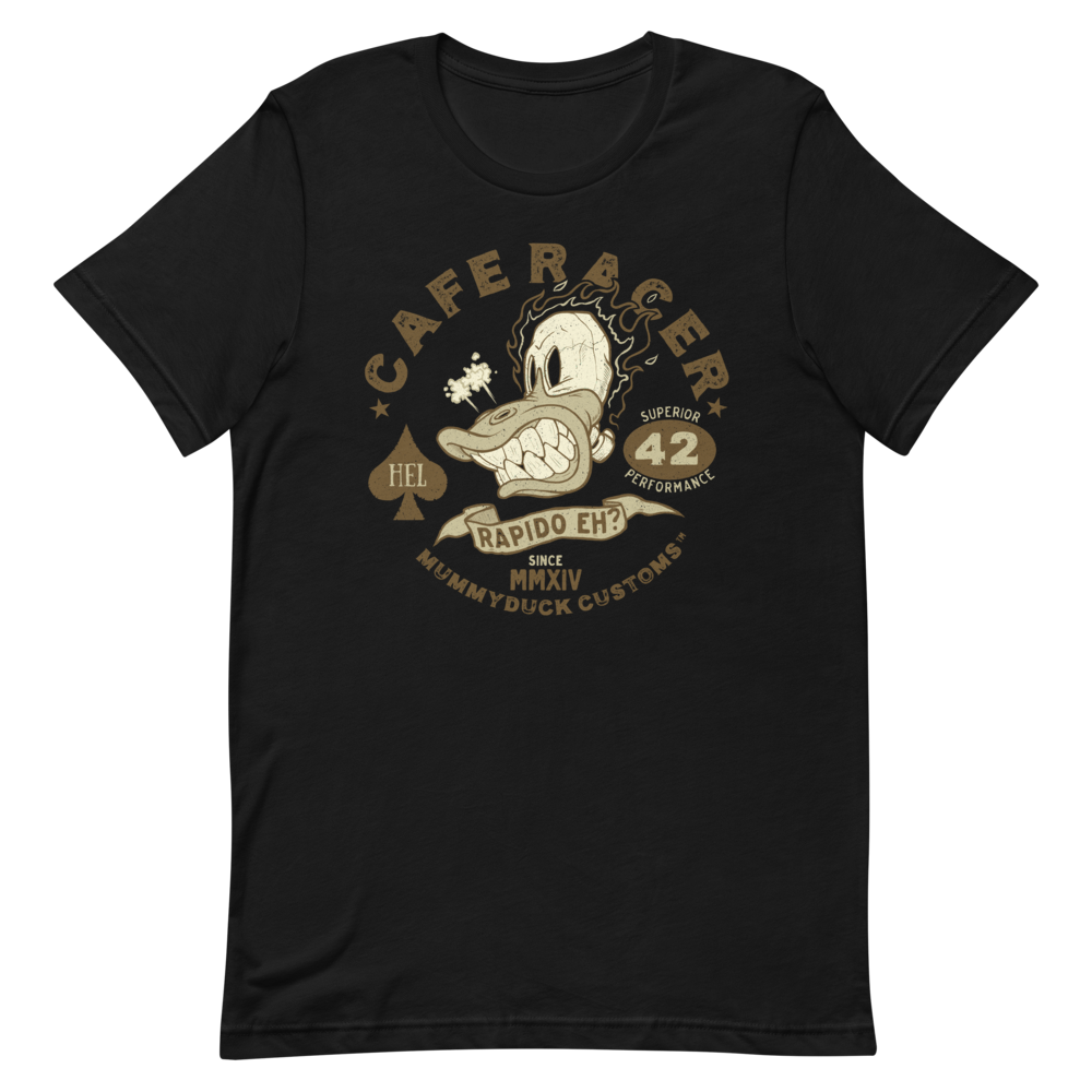 Cafe Racer Flaming Duck Skull Motorcycle T-Shirt