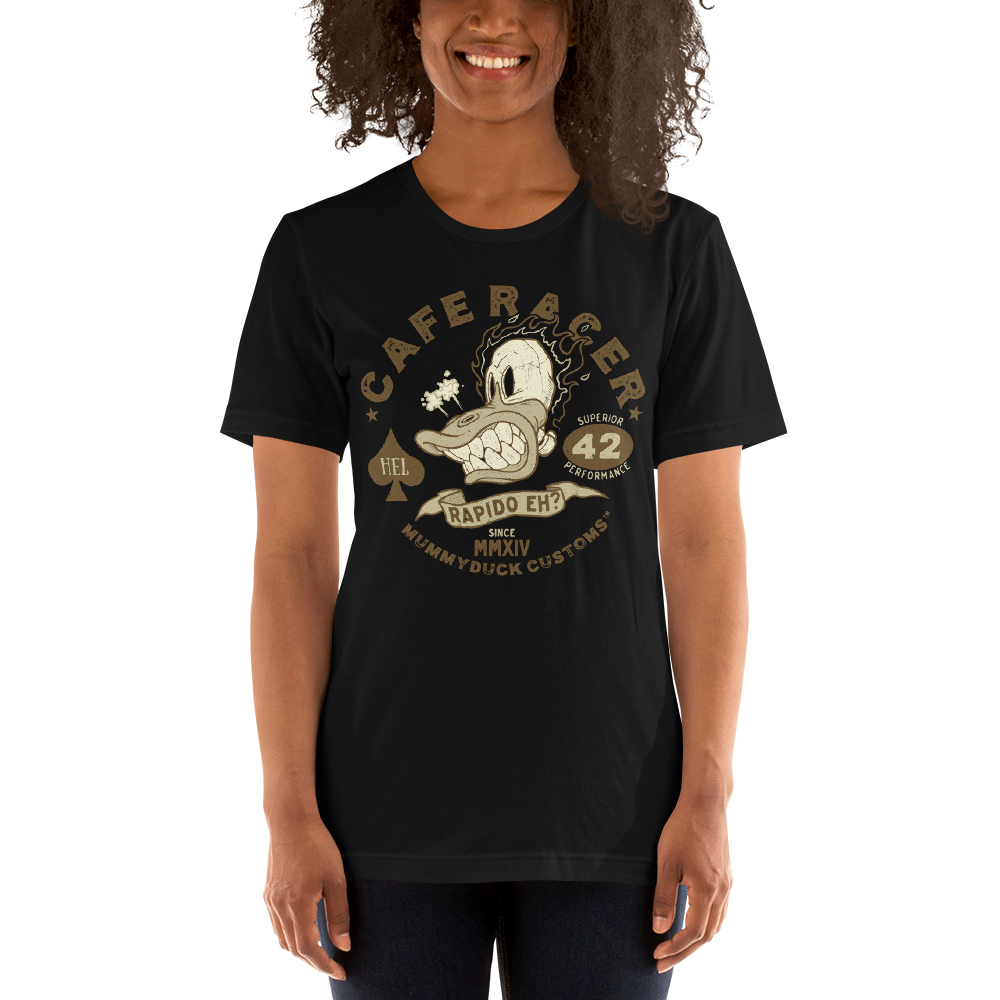 Cafe Racer Flaming Duck Skull Motorcycle T-Shirt