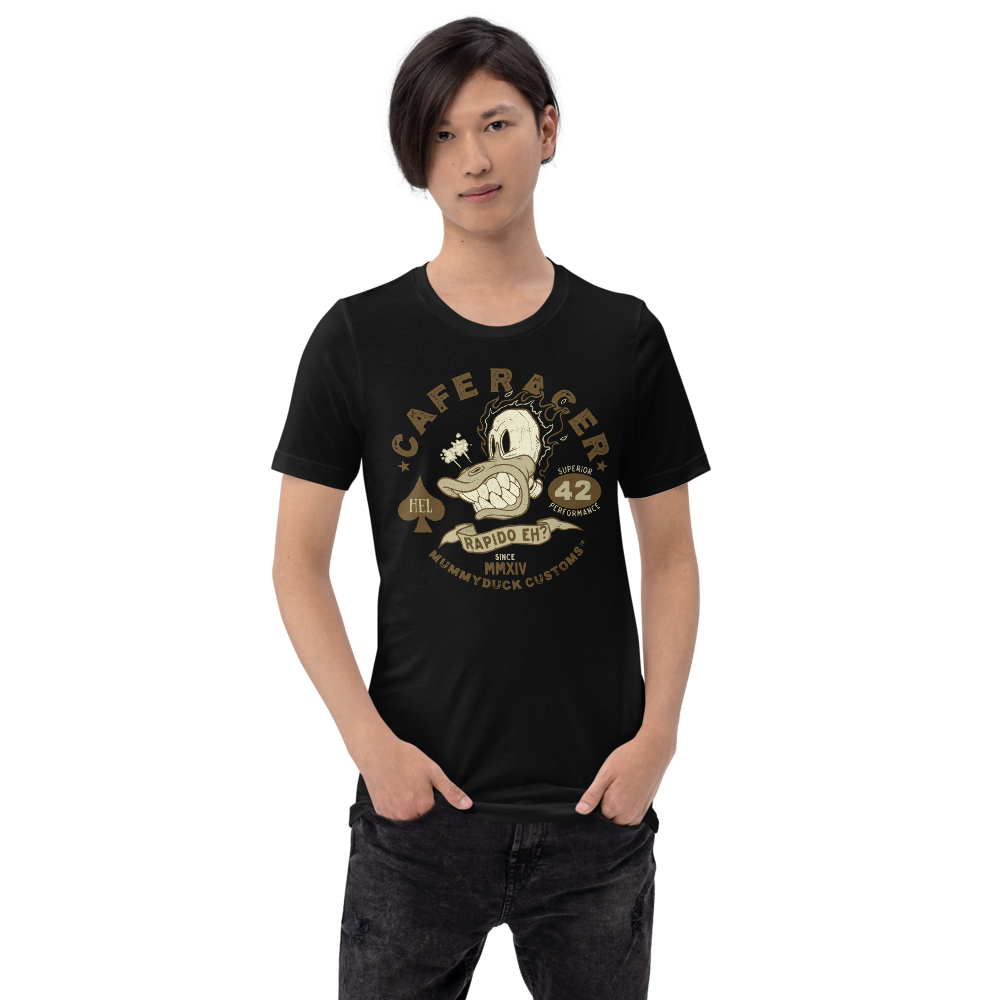 Cafe Racer Flaming Duck Skull Motorcycle T-Shirt
