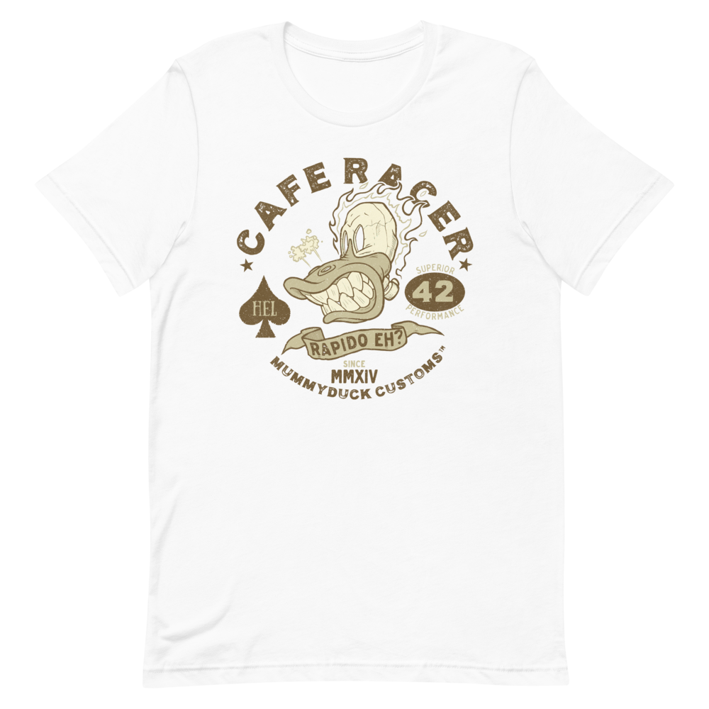 Cafe Racer Flaming Duck Skull Motorcycle T-Shirt