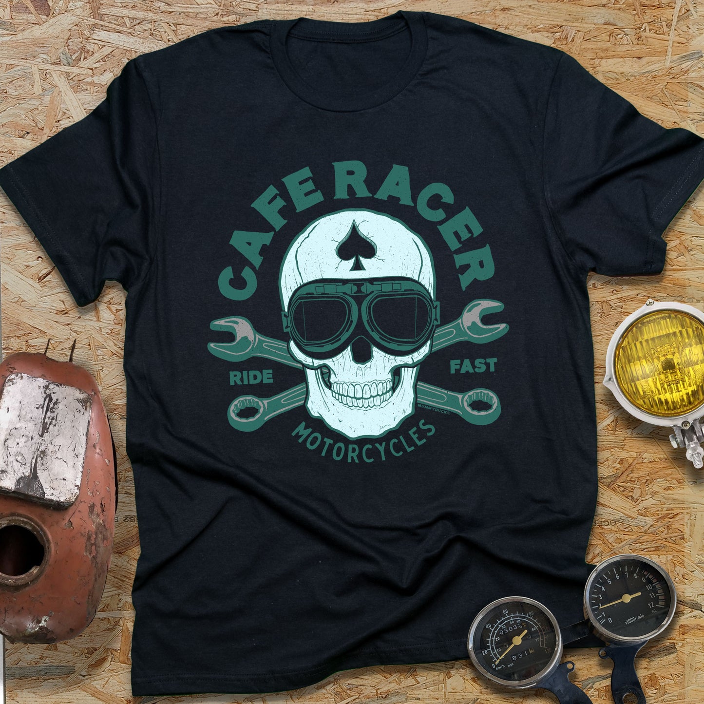 Cafe Racer Ace Skull Petrol Motorcycle T-Shirt