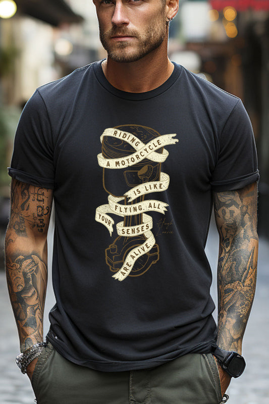 Black Motorcycle Riding Is Like Flying T-Shirt, soft lightweight feel, designed to the bikers