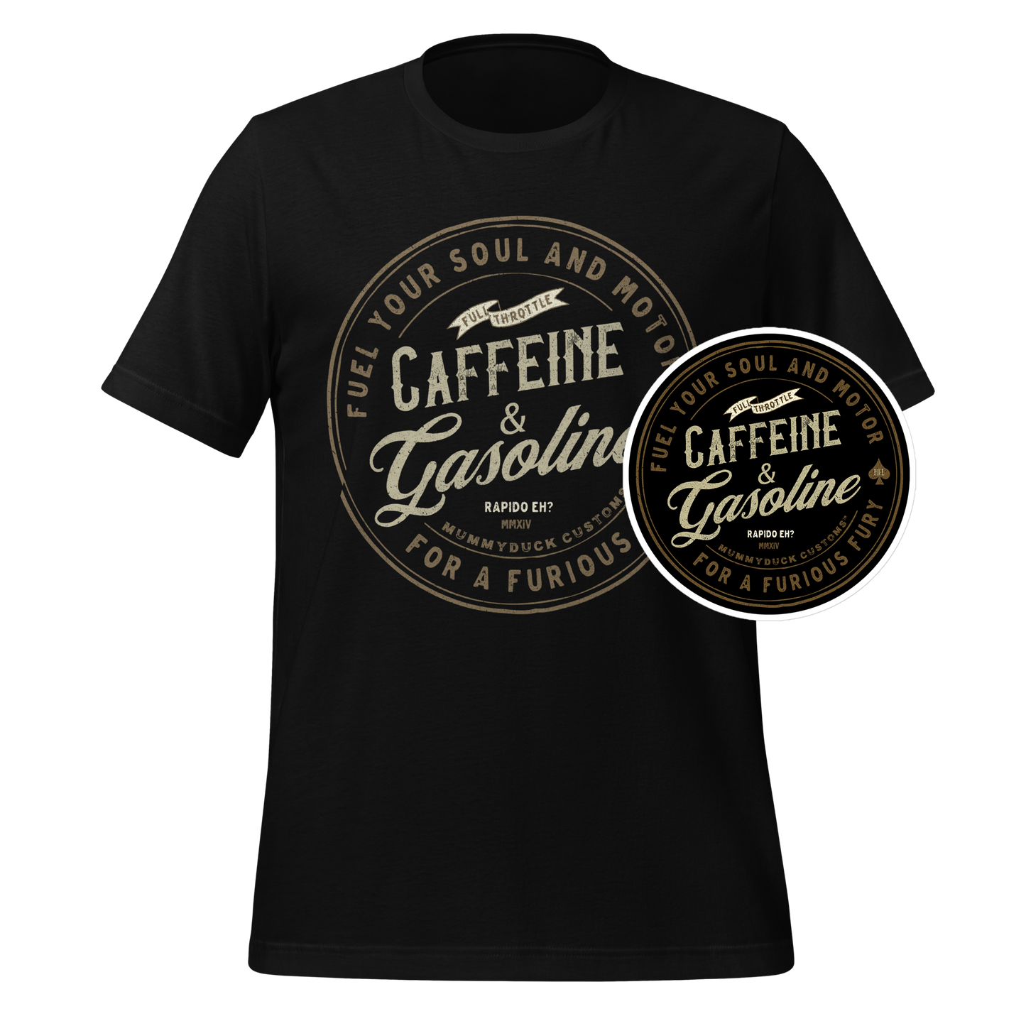 Caffeine & Gasoline T-Shirt + Sticker Bundle