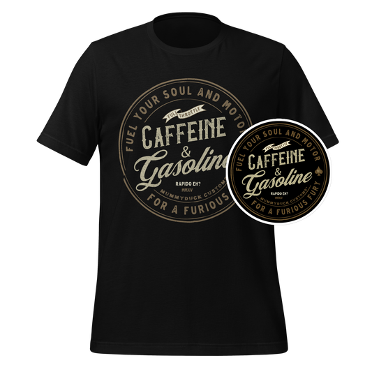 Caffeine & Gasoline T-Shirt + Sticker Bundle