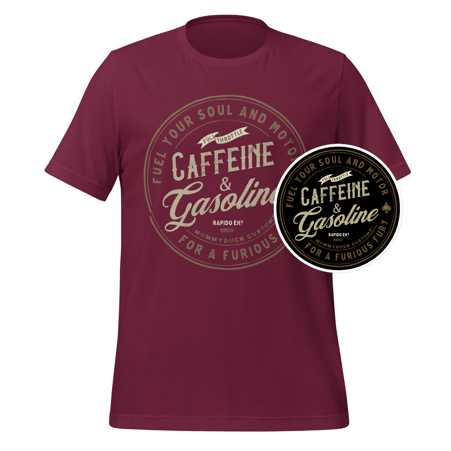Caffeine & Gasoline T-Shirt + Sticker Bundle