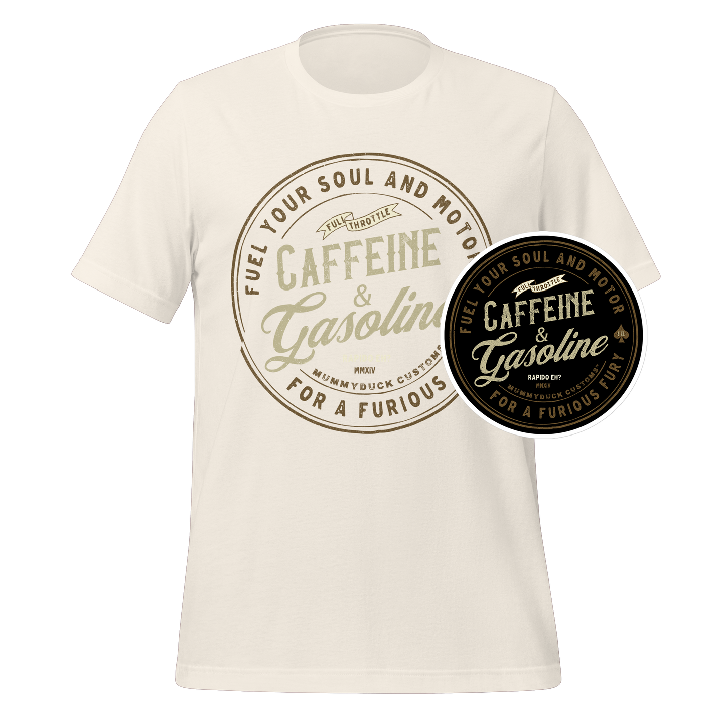 Caffeine & Gasoline T-Shirt + Sticker Bundle