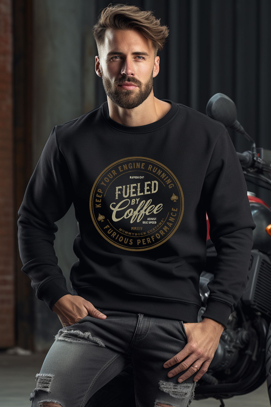Stay cozy and caffeinated with the Fueled By Coffee Sweatshirt—a vintage coffee shirt perfect for coffee enthusiasts, featuring distinctive style. This Idle Speed Shirt is ideal for those who love the unique blend of coffee and biker fuel in their fashion, including Dad Fuel and Mom Fuel designs.