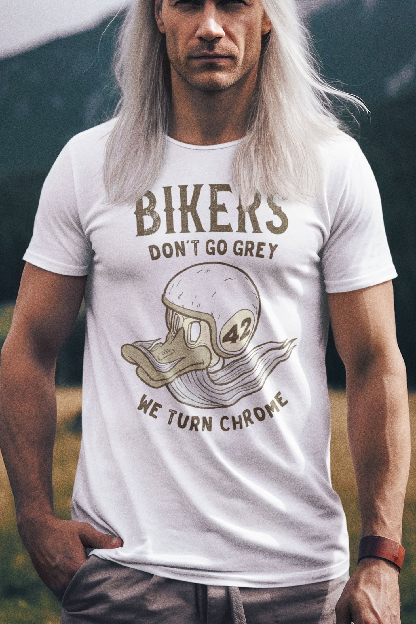 white - Bikers Don't Go Grey We Turn Chrome t-shirt Harley Biker Shirt Funny Motorcycle Shirt Old Honda Motorcyclist Shirt Gold Wing Shirt Girt For