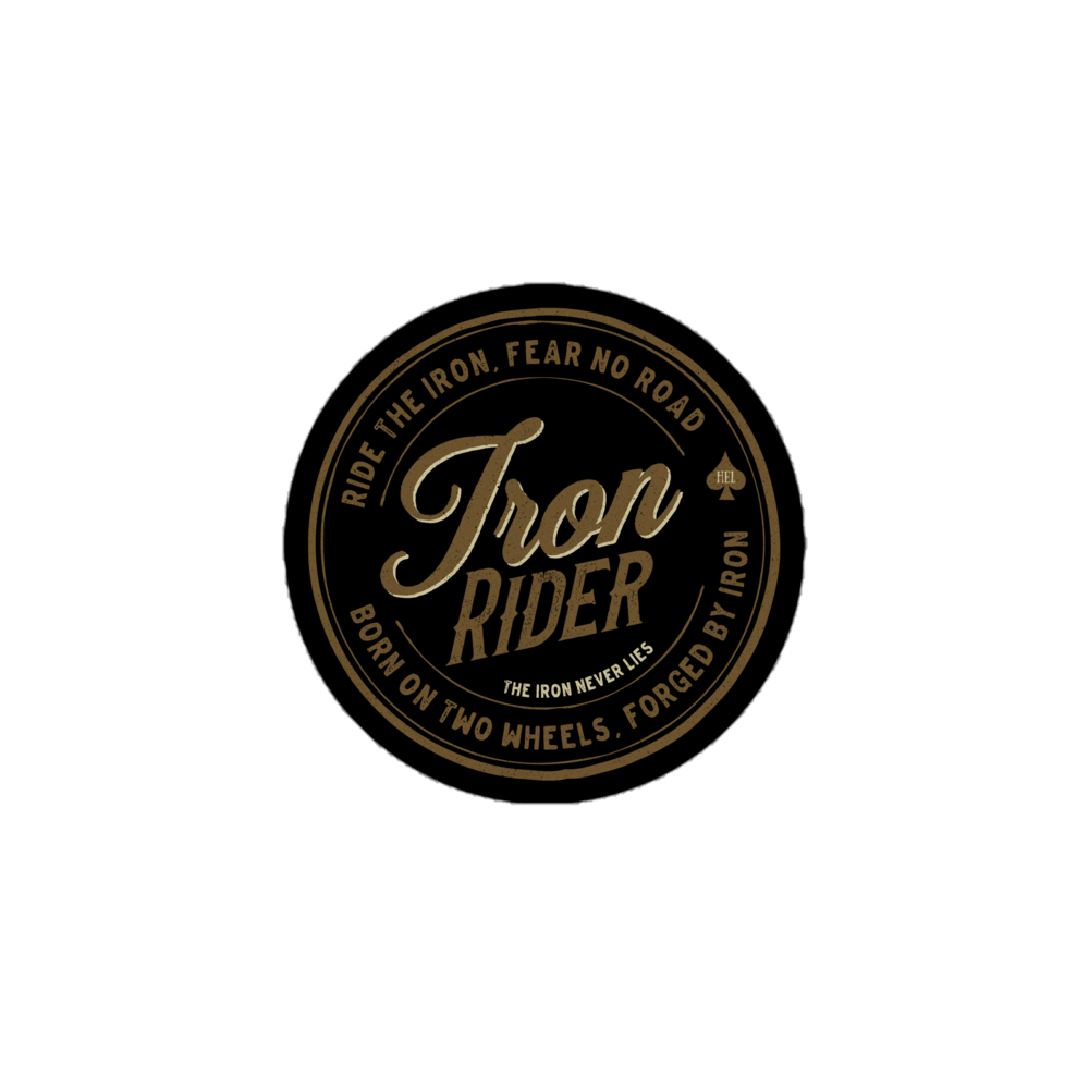 Iron Rider Motorcycle Sticker with vintage design and "Born on Two Wheels" slogan for motorbike enthusiasts.