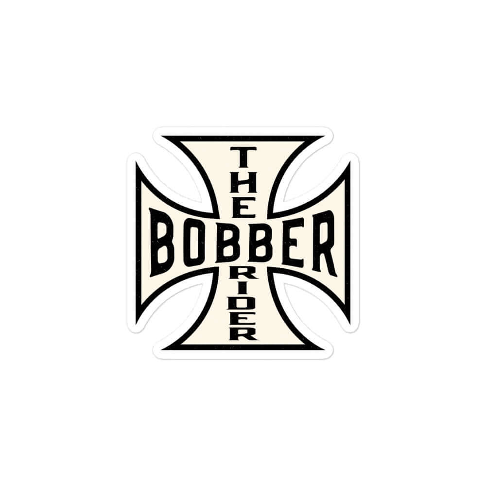 Bobber Motorcycle sticker featuring Maltese cross design with bold text, perfect for durable and bubble-free application.