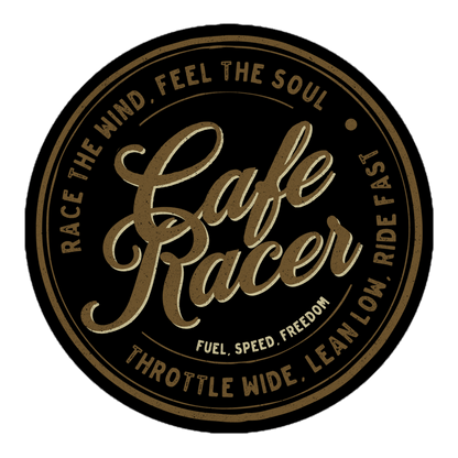 Cafe Racer sticker featuring vintage motorcycle themed typography design with phrases "Race the Wind" and "Feel the Soul".
