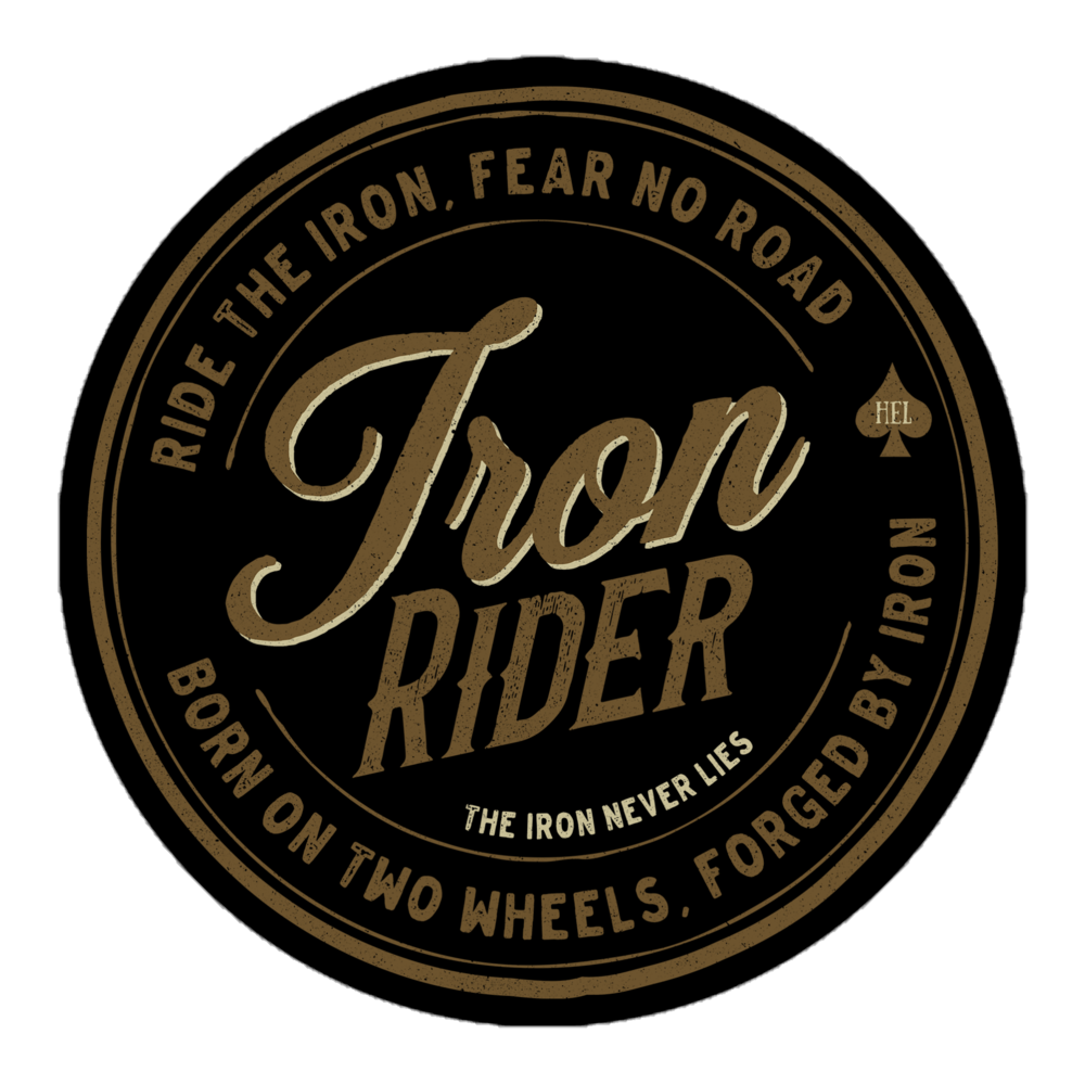 Iron Rider motorcycle sticker with text "Ride the Iron, Fear No Road" for biking enthusiasts, printed on durable adhesive vinyl.