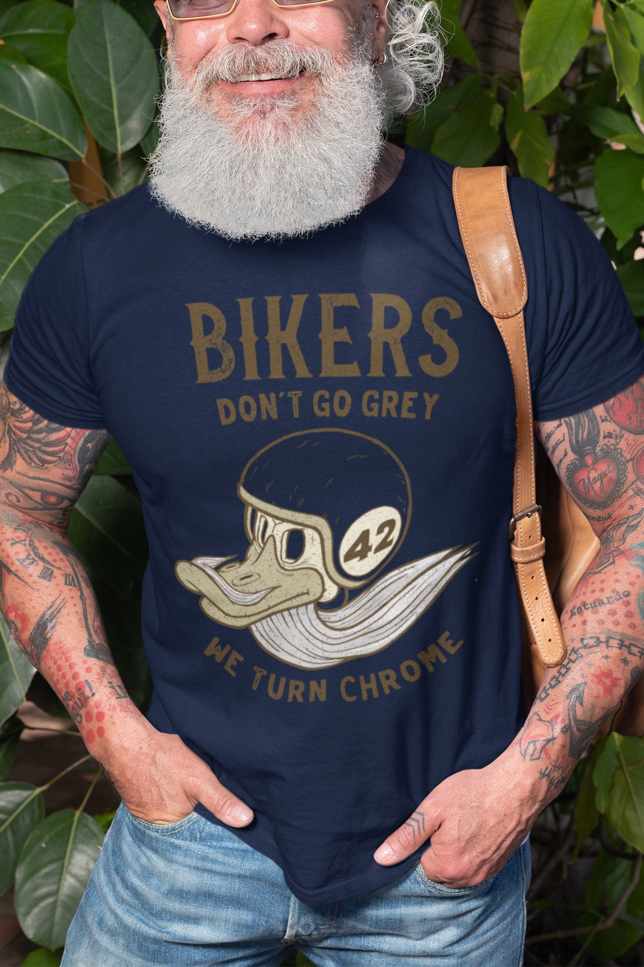 navy Bikers Don't Go Grey We Turn Chrome t-shirt Harley Biker Shirt Funny Motorcycle Shirt Old Honda Motorcyclist Shirt Gold Wing Shirt Girt For
